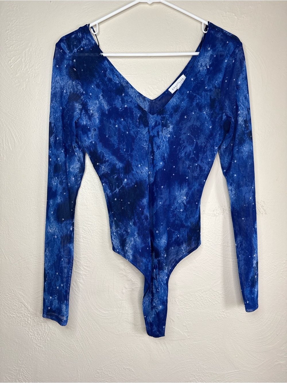 Socialite Blue Galaxy Star Mesh Long Sleeve Bodysuit M